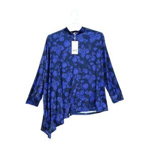Ursime Mockneck‎ Top Women 2Xl Floral Velour Asymmetrical Hem Boho Oversized Nwt